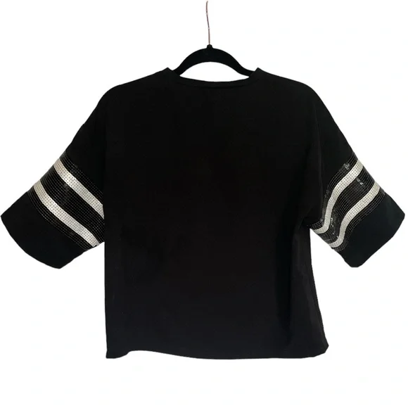 Cynthia Rowley Sequin Striped Sleeve Sports Jersey Top Small - Picture 2 of 4
